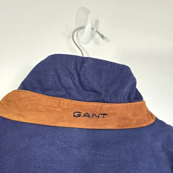 Vintage GANT NAvy Blue HArrington Leather Accent Bomber Varsity Zip Up Jacket - Picture 7 of 12